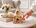 Fairy house tea light holder, ceramic candle holder, night light.