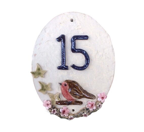 House number plaque ceramic house sign door numbers Robin Etsy