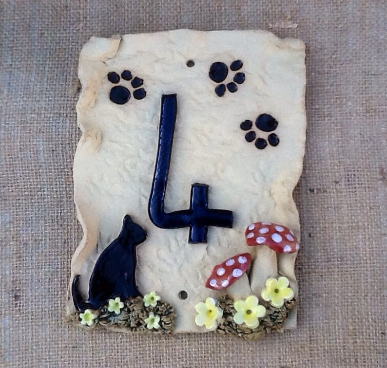 House Number Plaque Custom Made Cat Design Ceramic Door Etsy