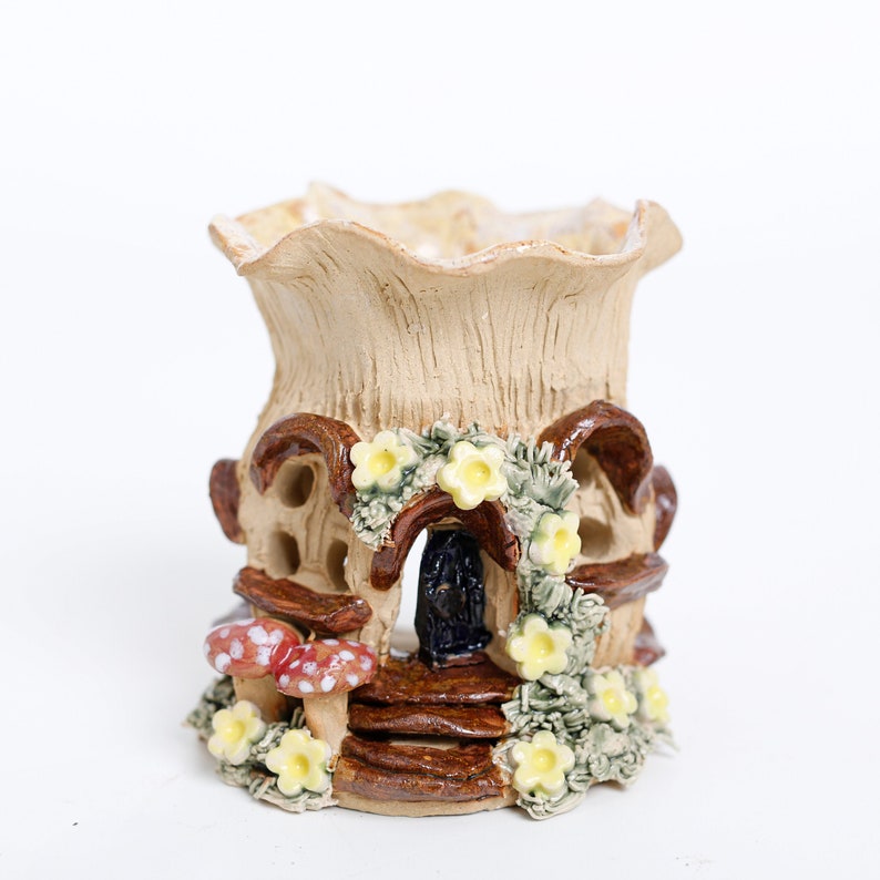 Oil burner, wax melts warmer, fairy house candle holder for essential oils, wax, scented crystals. image 1