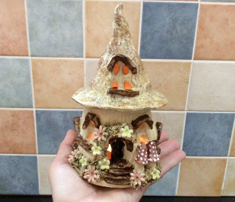 Fairy House Tea Light Candle Holder Ceramic Night Light. Etsy