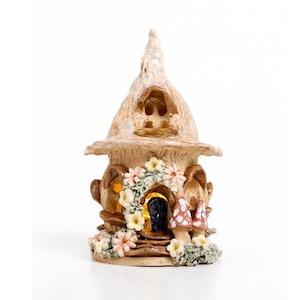Fairy house tea light candle holder, ceramic night light.