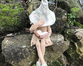 Ceramic Garden Fairy Ornament: Stoneware Plant Pot Pixie Figurine