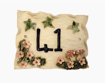 Custom House Number Plaque, Ceramic Yard Sign, Address Plate