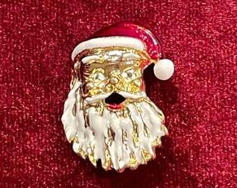 GERRYS SANTA HEAD Christmas Pin/Brooch...Gold Tone...Enamel #80s