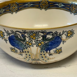 PEACOCK BOWL…ANTIQUE…Favorite Bavaria…Hand Painted Peacock and Fruit Tree Design…1900s