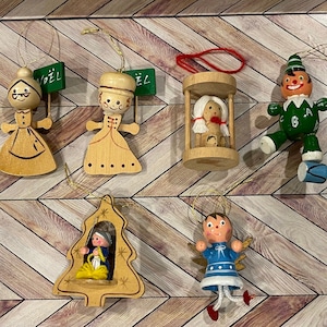 WOODEN CHRISTMAS ORNAMENTS…Set of 6…Vintage #624