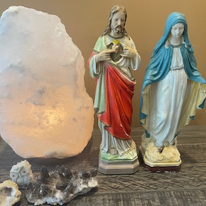 RELIGIOUS STATUES…Jesus and The Virgin Mary…Chalk Ware Statues…Set of 2…Religious…Catholic…Spirituality…1950s…Vintage #W.T.