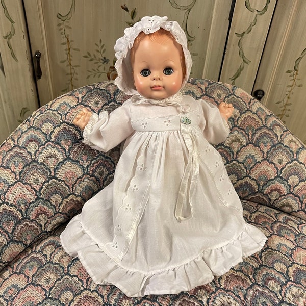 1964 VOGUE BABY DOLL…In White Eyelet cap and Long Vintage Dress…Gorgeous Doll with Flaws