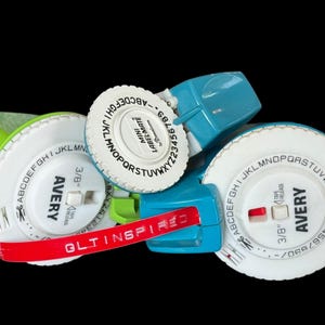 LABEL MAKERS…Set of 3…2 Avery and a Miniature Dennison…Turn the Dial and Click Letters and Numbers…Peel Off Tape…Labeling…1970s #000Bx1