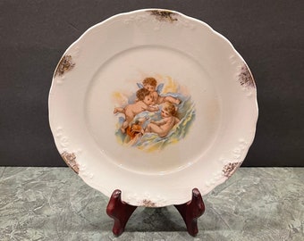 ANTIQUE CHERUB PLATE…East Liverpool Potteries Co…1900s…Gold Rim Accents…Scalloped…Raised Edge Designs…Gorgeous! #839
