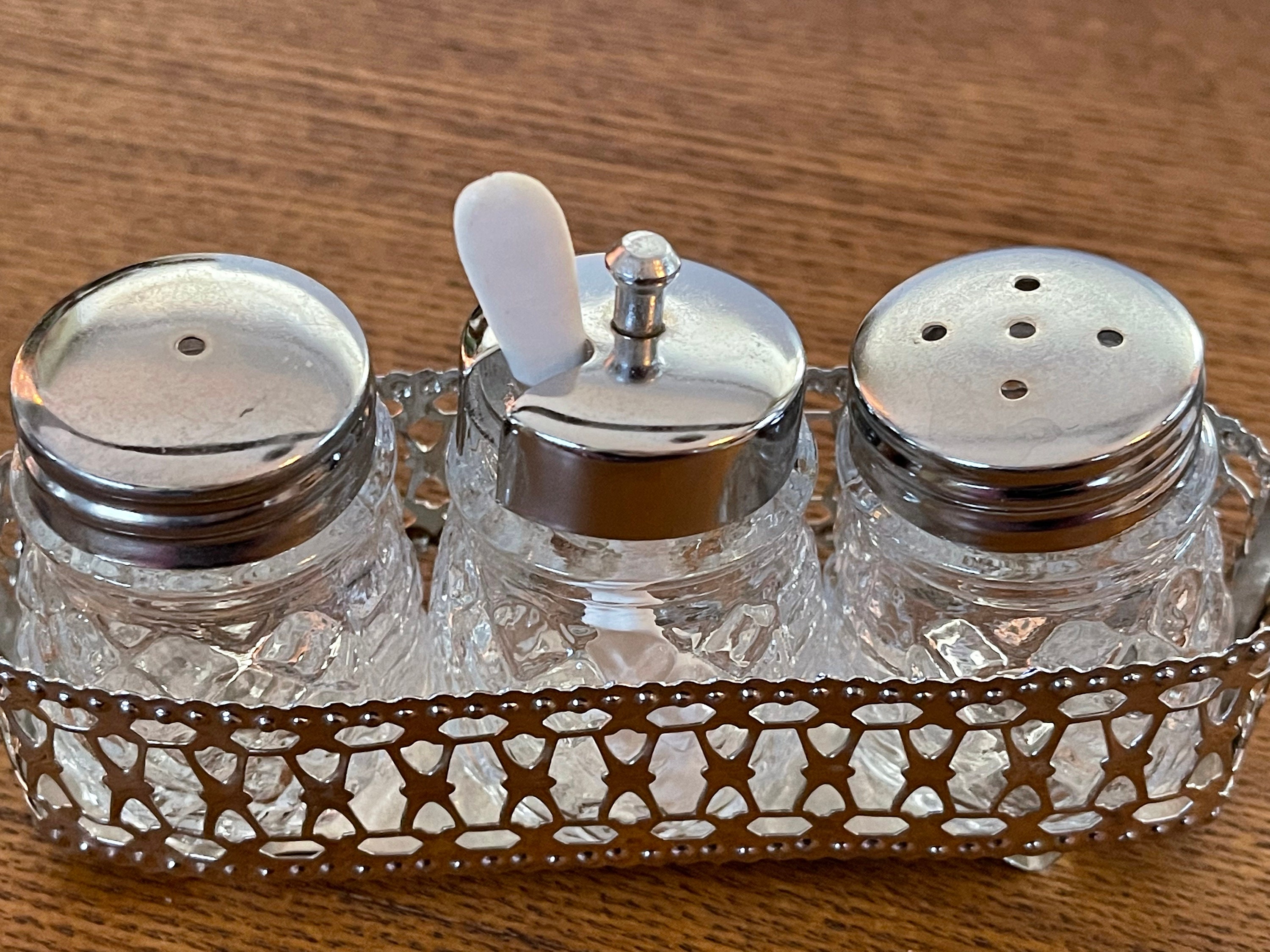 Vintage Glass Condiment Set, 1960's Cera Glass Salt and Pepper