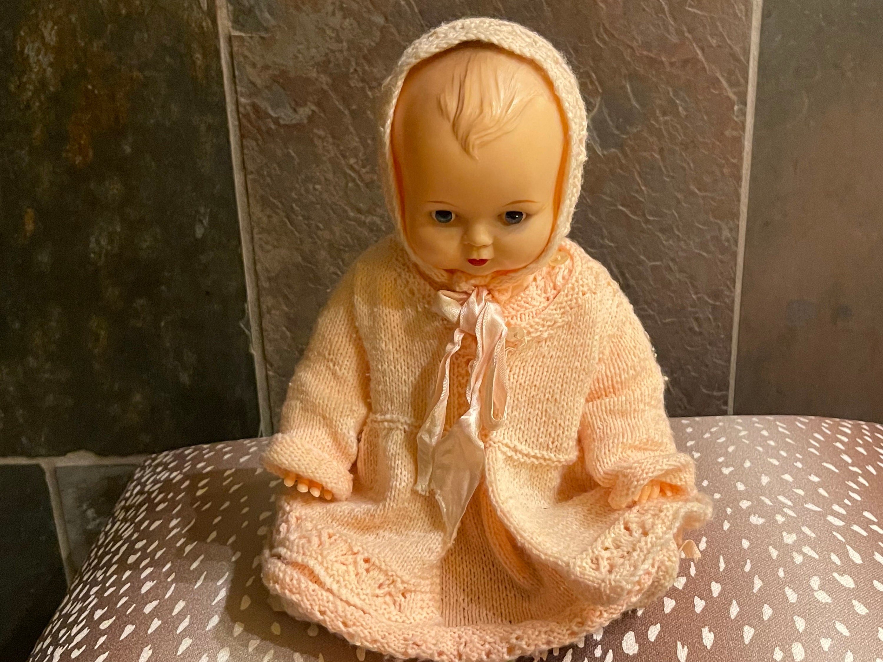 Vintage Sleepy Eyes 8 Plastic Doll Movable Head Arms Crochet Dress  Underwear