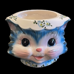 MISS PRISS COOKIE Jar…lefton…1502…cat Collectible…blue/white