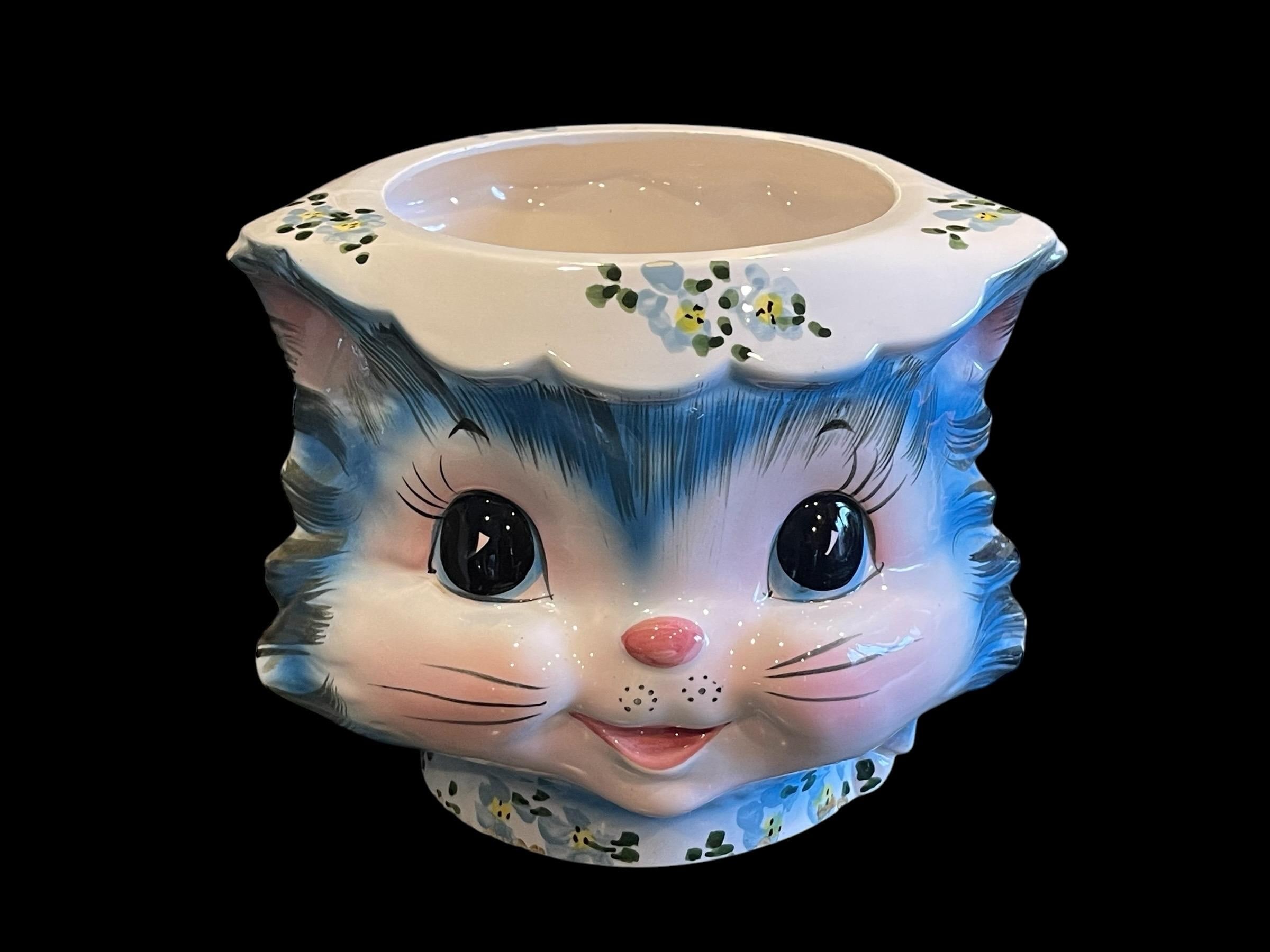 ★りん★おすわりプリンクマ #61 & おすわり水色#20 2点セット MISS PRISS COOKIE Jar…lefton…1502…cat Collectible…blue/white