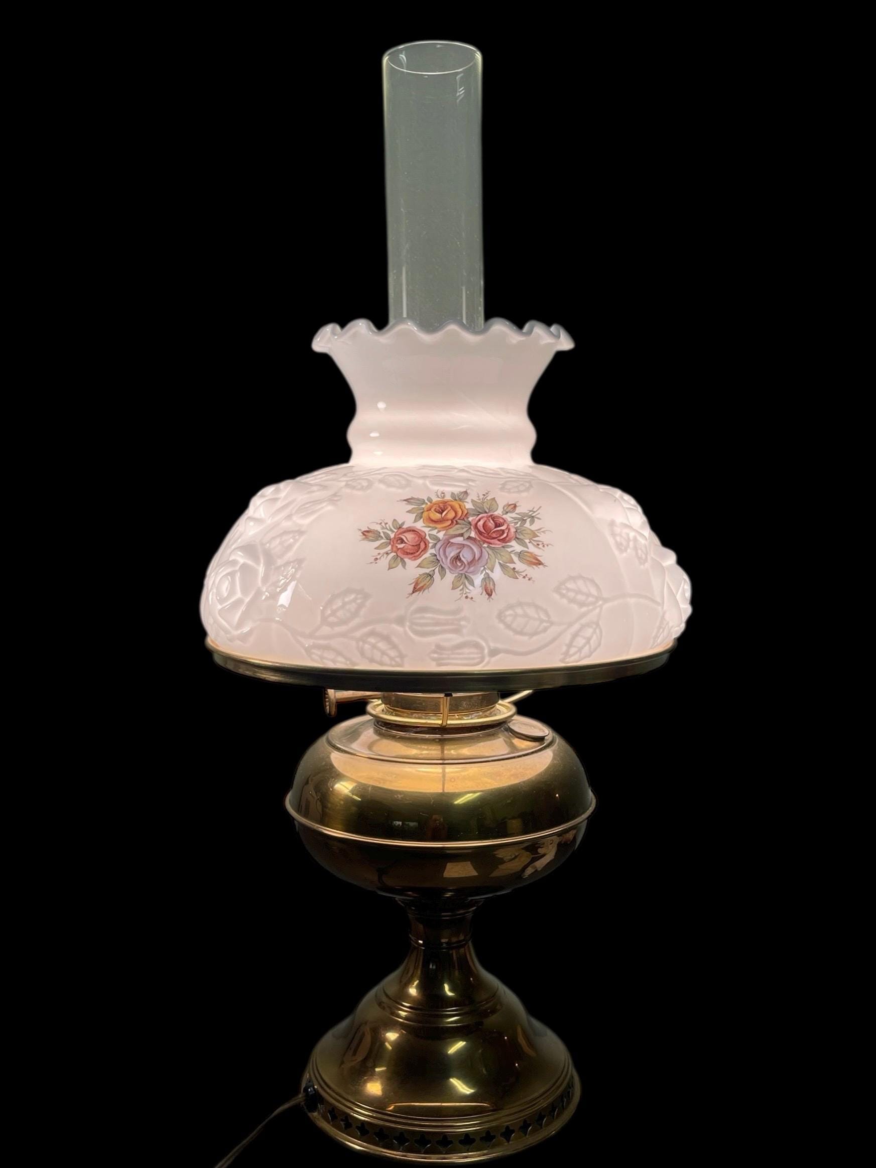 FLORAL GLASS Lamp…rayo…oversized, Shade With Colorful Center Roses