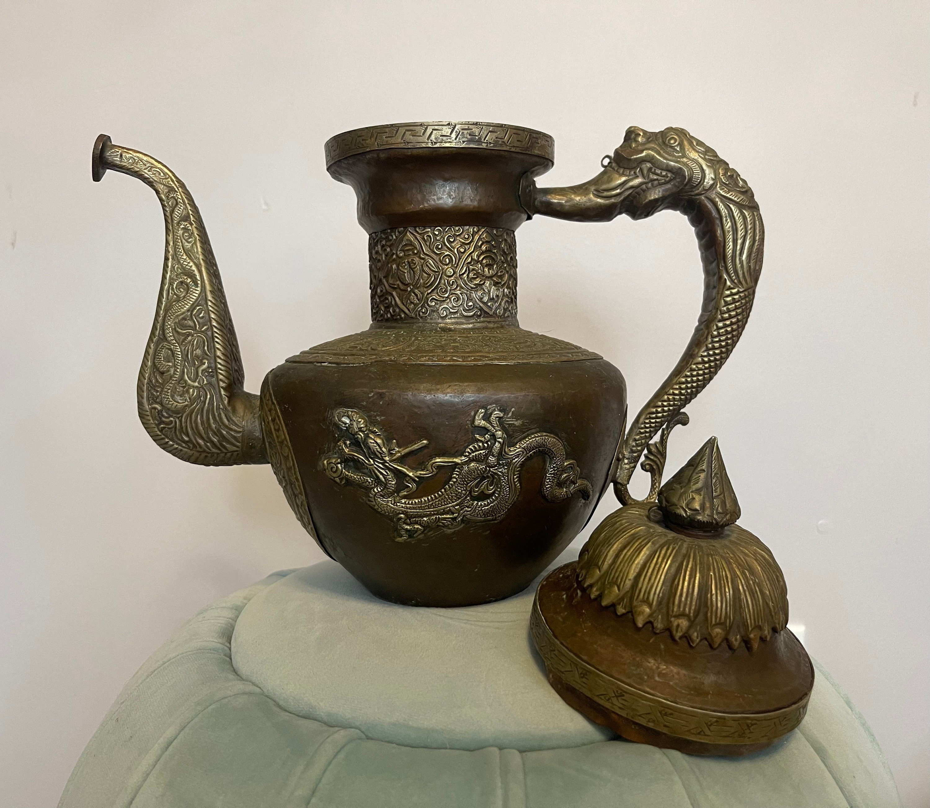 CHINESE DRAGON Kettle…tea Pot…copper/brass…dragon Handle…front