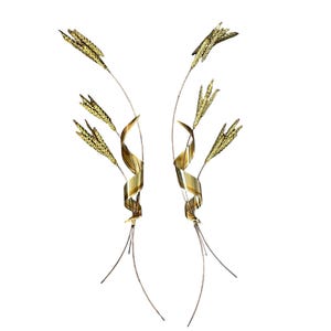 WHEAT STALK WALLHANGINGS...Swags…Homco…Gold Brass and Metal…Interior Accents…Wall Accents…Metal…Set of 2…1970s #W.Bx
