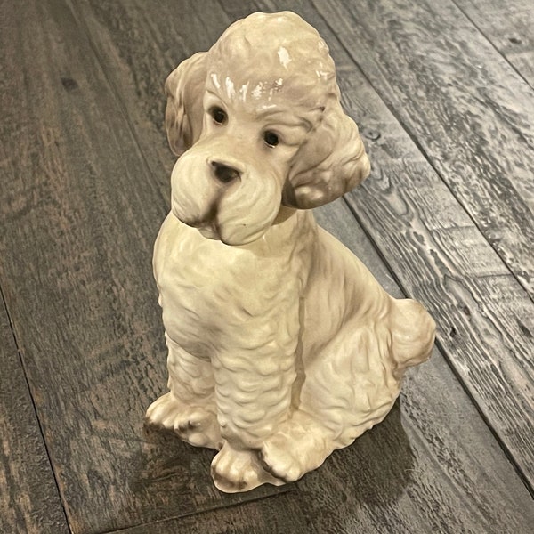 TRIMONT DOG FIGURINE…Poodle…Large…Ceramic…Textured…Hollow…Poodle…Puppy…Decor…Animal Figurine…Dog Figurine…Poodle…Japan…1970s #412