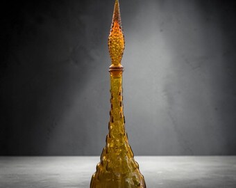 AMBER EMPOLI DECANTER With Stopper…22” Tall…Brick Design…Vintage Art Glass…Barware…Made in Italy…1950s Rare Find!