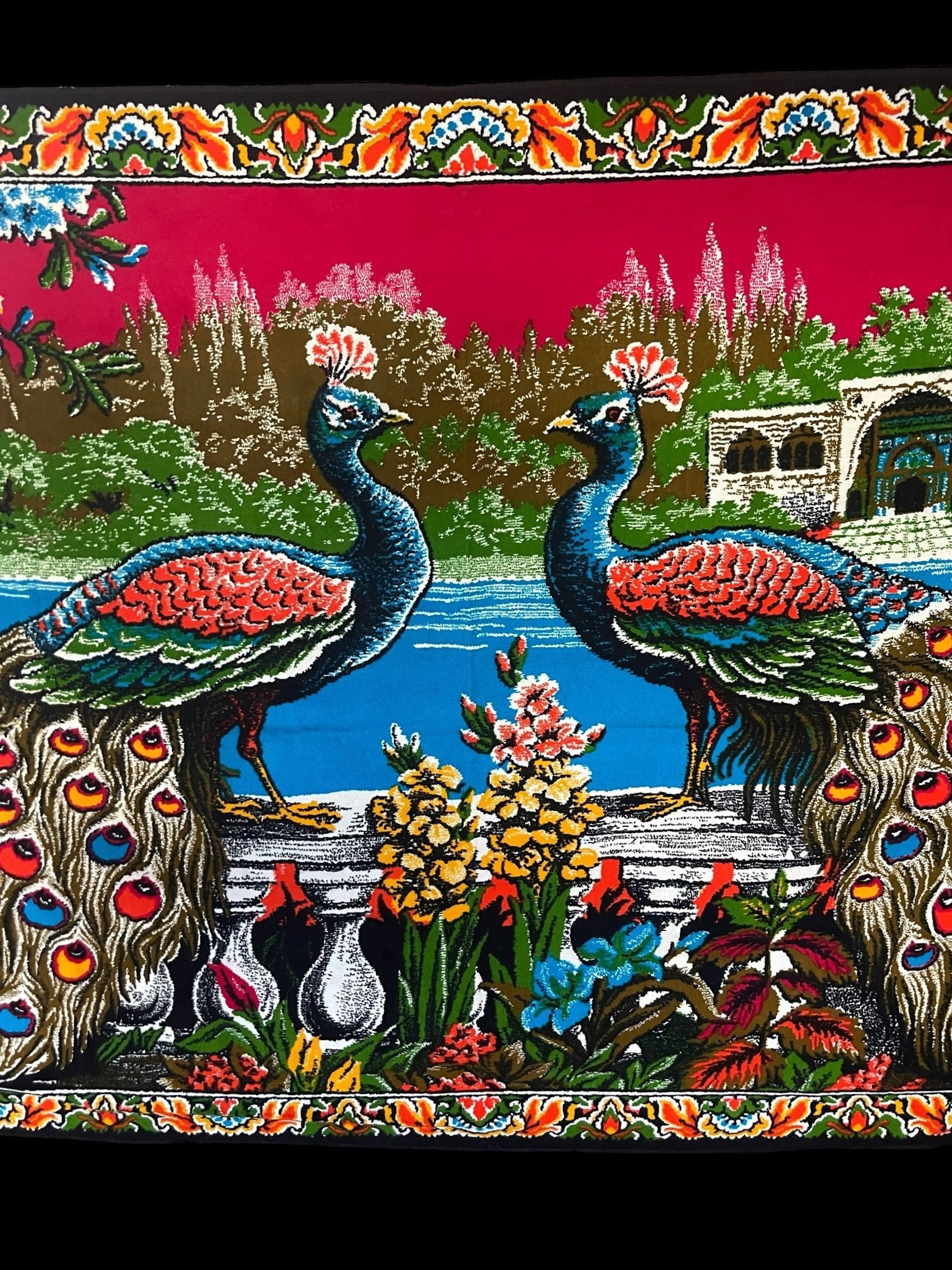 PEACOCK Tapestrylarge2 Colorful Peacocks A Palacebright Floral Borderlightweightdecorativewall Hanging.39 X 59 1 4vintage Etsy