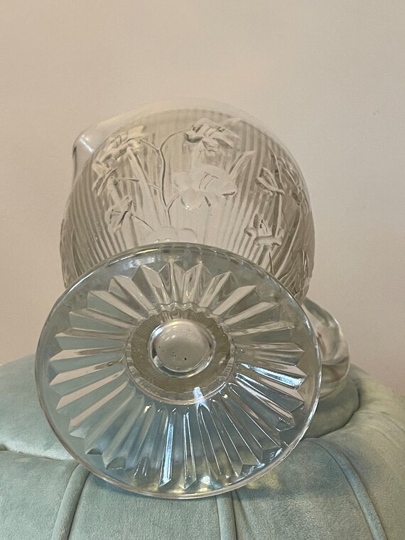 IRIS & HERRINGBONE Pitcher…jeanette..clear Glass…depression Glass