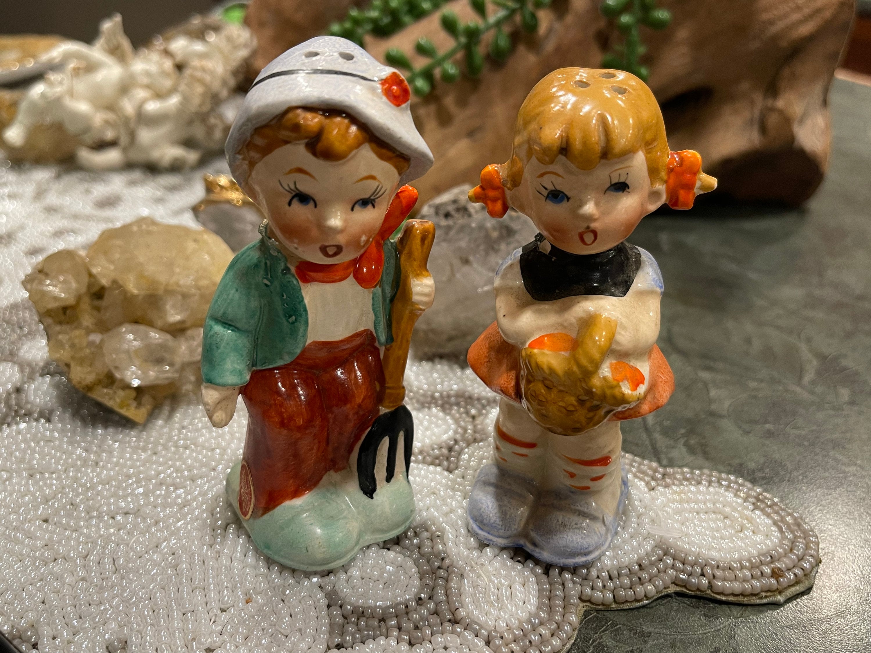 ARTMARK SALT & PEPPER Shakers…ceramic…girl With Basket, Boy With