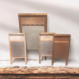 WASH BOARD SET…National Washboard Co/Victory/Midget…Set of 4…Wood and Metal…Legs…Laundry Room…Farmhouse, Rustic, Country…Vintage Decor #W