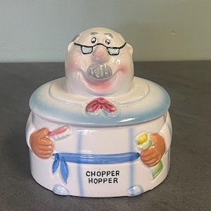DENTURE JAR…”Chopper Hopper&quot;…Novelty Jar…Bathroom Storage…Ceramic…Comical Jar…Collectible…Dental Display…Japan…1950s/60s #W.Bx14