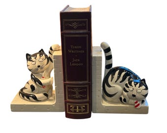 Vintage Takahashi “the Joy of Cats” Ceramic Bookends Figurines