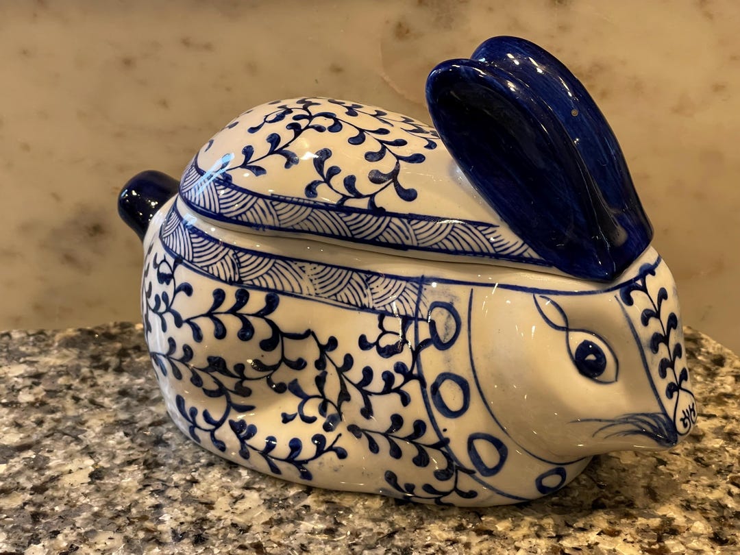 Delf Blue Rabbit DELFT RABBIT Dish…blue and White…covered Dish…rabbit Collectible…bunny ...