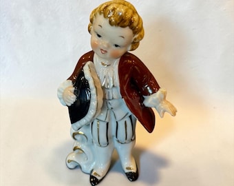 FIGURITA COLONIAL…Figura de tienda de baratijas…Figura infantil…Vestimenta de época…Pintada a mano…Detalles dorados…Artículo de colección vintage…Japón, década de 1950