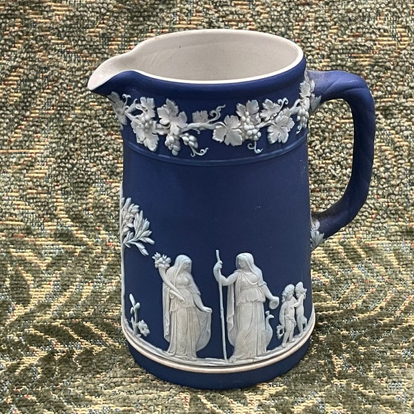 WEDGWOOD Creamer…Mini Pitcher…Raised White Designs…Trojan…Neoclassical…Grape/Leaf and Vine Pattern…Twisted Handle…36…England…Vintage #W.T.
