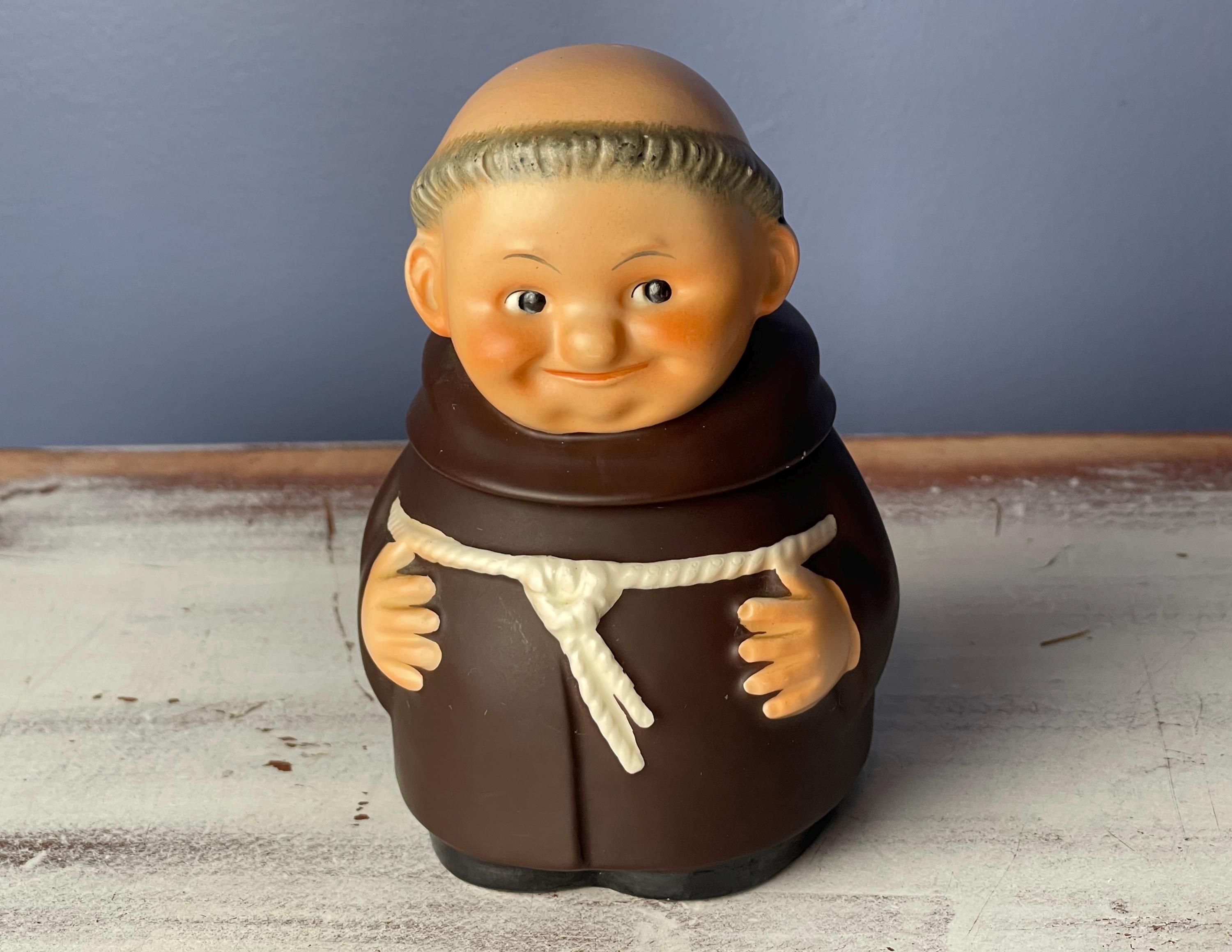 W. GOEBEL FRIAR SUGARBOWL…Monk…Comes with Goebel Tray… Brown Robe with Tied  White Belt…N43C…Removable Head…W Germany…1957 #281