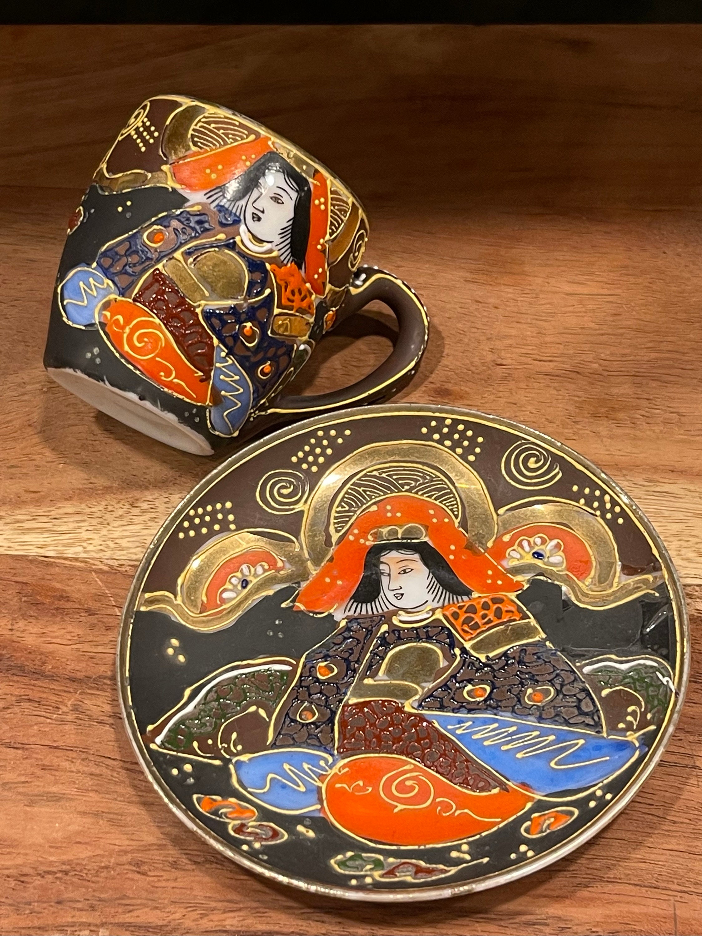 ANTIQUE MORIAGE Teaset…moriyama Mori-machi…hand Painted…satsumi