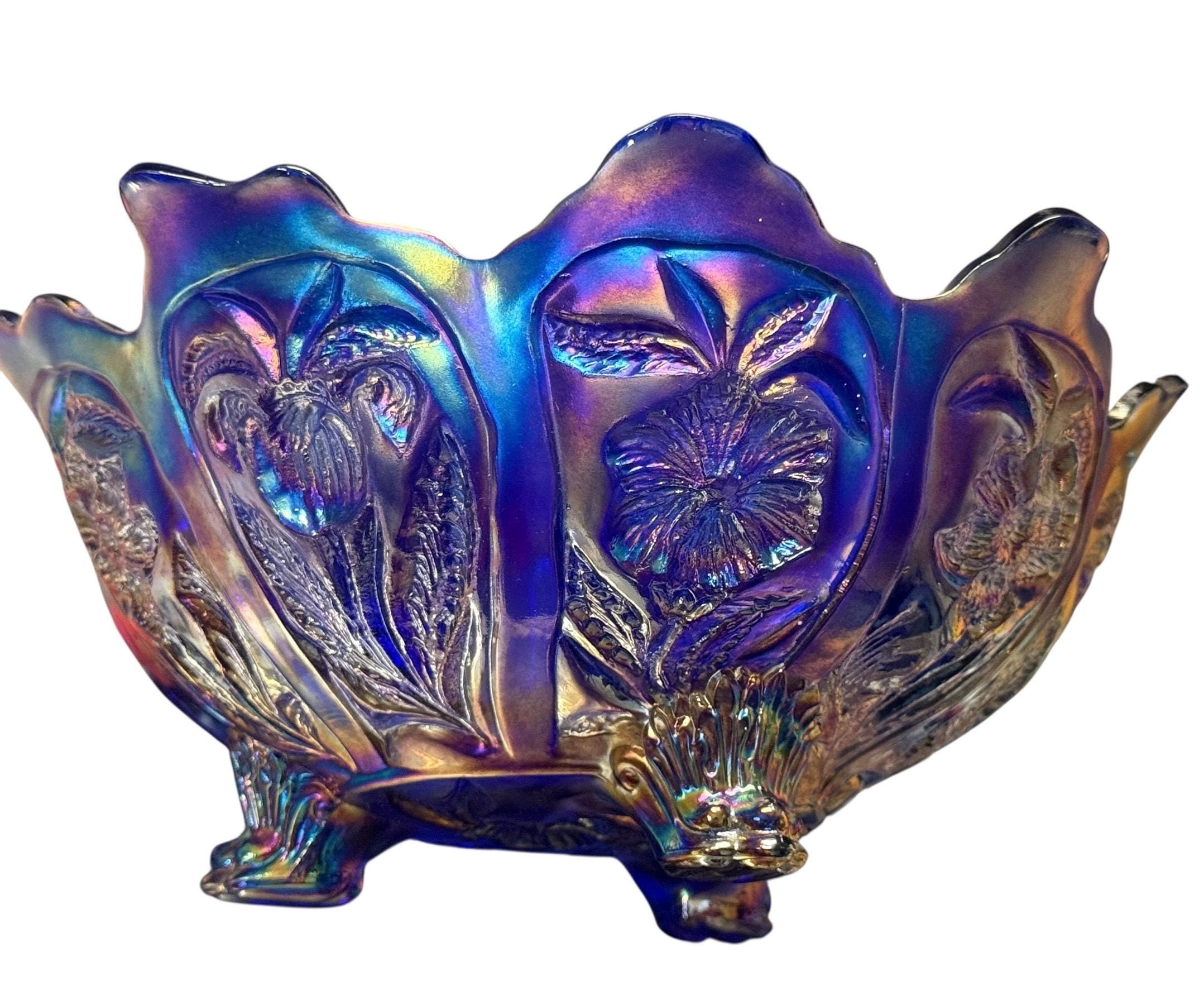 AURORA FLORAL Bowl…imperial Carnival Glass Jewel Bowl…scalloped