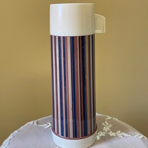 ALADDIN THERMOS...PINT Sized...Brown, Tan and Black Vertical Stripes...Plastic...1970s #431