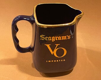 SEAGRAMS VO BARWARE…Canadian Whiskey…Seagrams Distillers…Square…Cobalt Blue and Gold…Reflective…Pitcher…N.Y…1970s #794