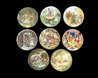 ALICIA EN EL PAÍS DE LAS MARAVILLAS *Juego completo* de 8 platos de edición limitada… Georges Boyer… Porcelana… Poliestireno expandido original, certificados de autenticidad… Limoges, Francia, década de 1980