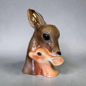 DEER HEAD PLANTER…Royal Copley…Ceramic...Doe and Fawn…Mother and Baby…Large...Art Pottery…Top Opening…U.S.A…1940s-50s #W.Bx16