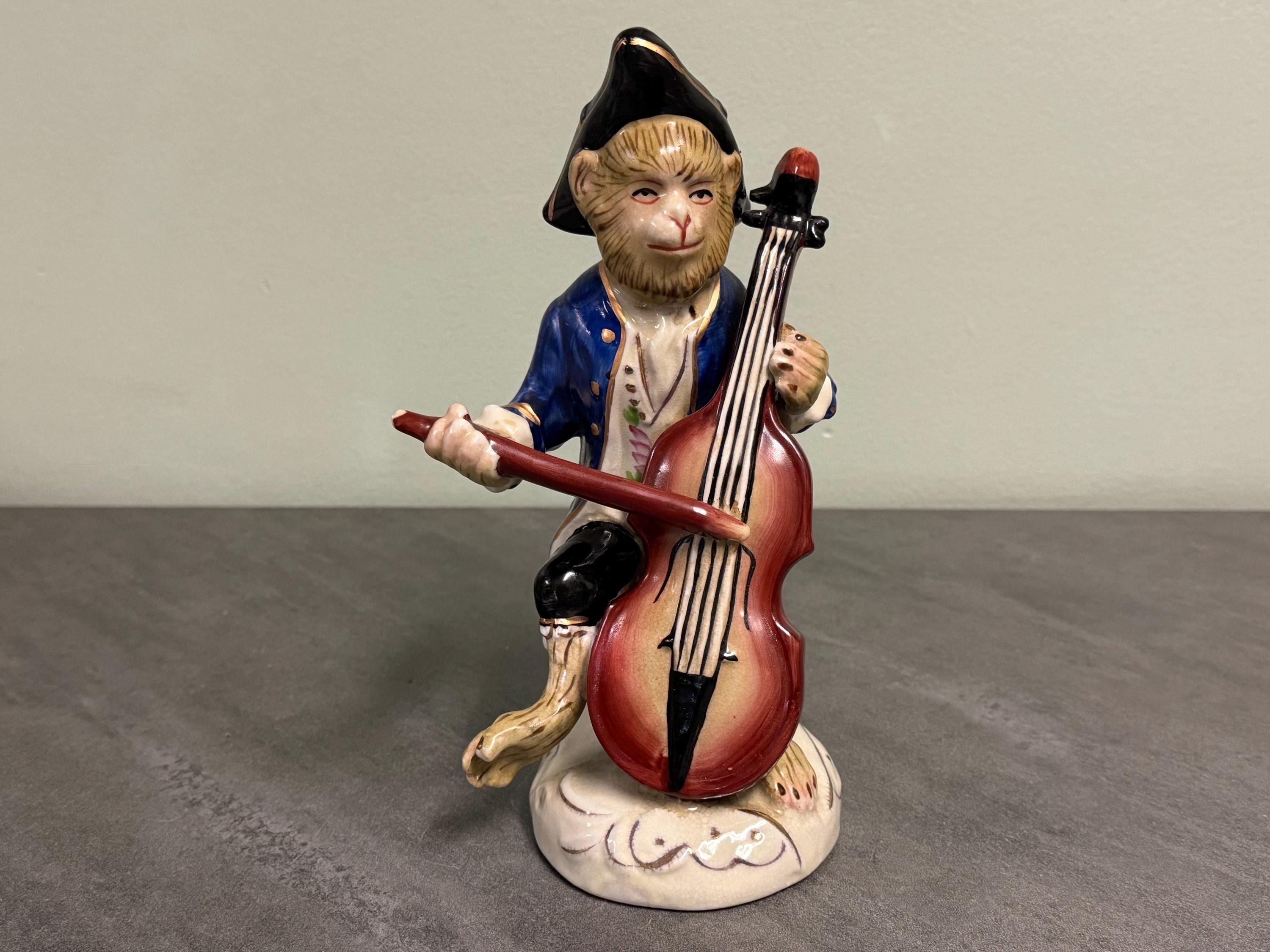 新品Meissen　マイセン　ボトルホッパー　猿　縁起物 MUSICAL MONKEY FIGURINE… Meissen Style…monkey Band…double Bass