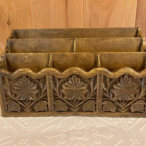 LEARNER MAIL SORTER/Letter Holder…Faux Wood Floral Carving Designs…1970s