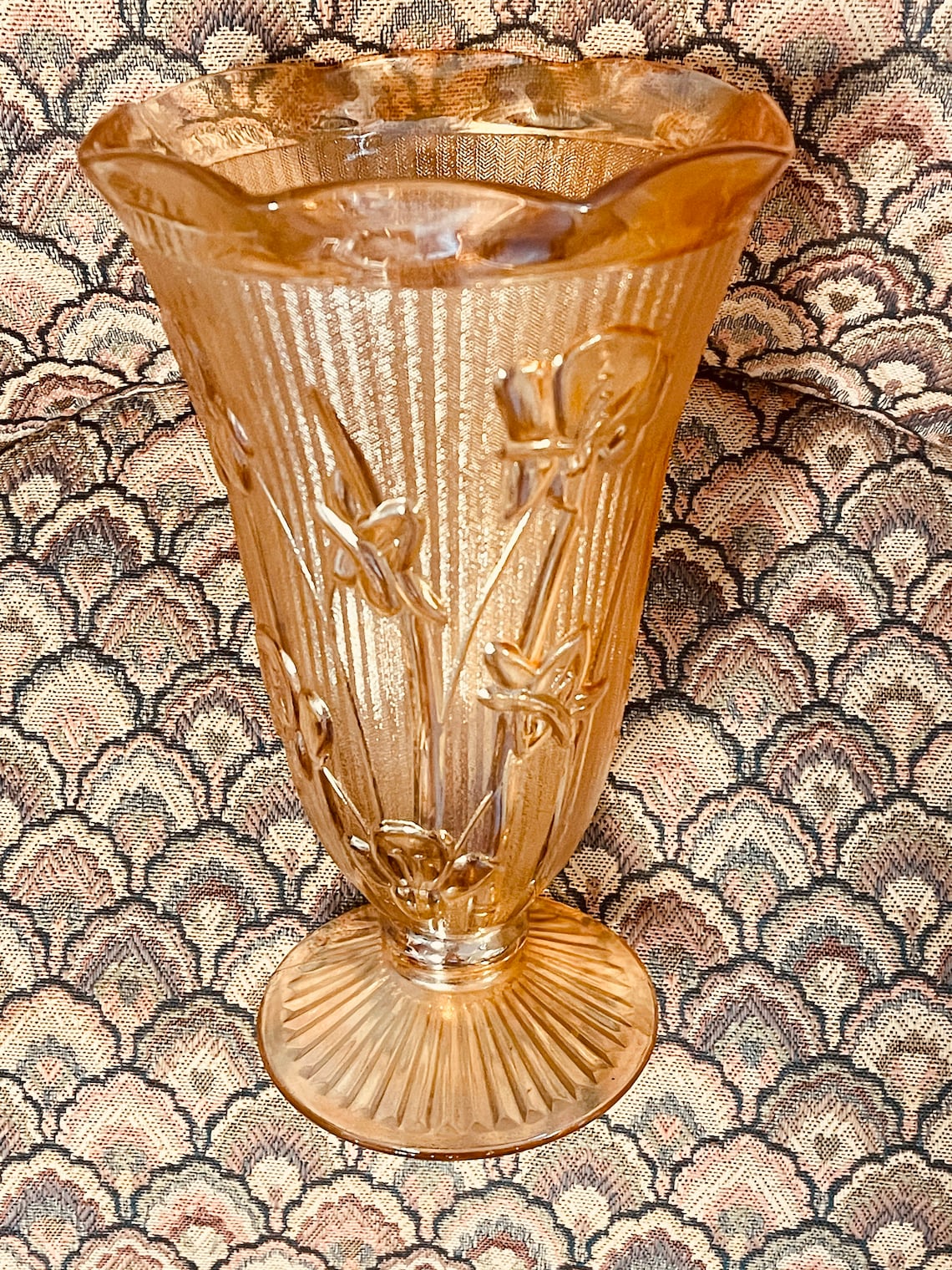 IRIS & HERRINGBONE Iris VaseMarigold Carnival Glass Etsy