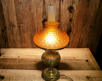 ALADDIN Lamp…amber Glass Shade…leaf & Scroll Design…metal Base