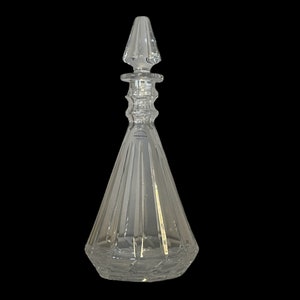 WHISKEY DECANTER…Pressed Glass…Collectible Decanter…Diamond Pattern…Square Cork Stopper…Scalloped Top Edge…Vintage Barware…1970s #000CB