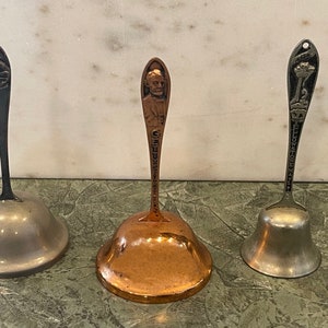YELLOWSTONE/GETTYSBURG BELLS…Hand Bells…Ringing Bells…Metal…Long Handles…Vintage #427