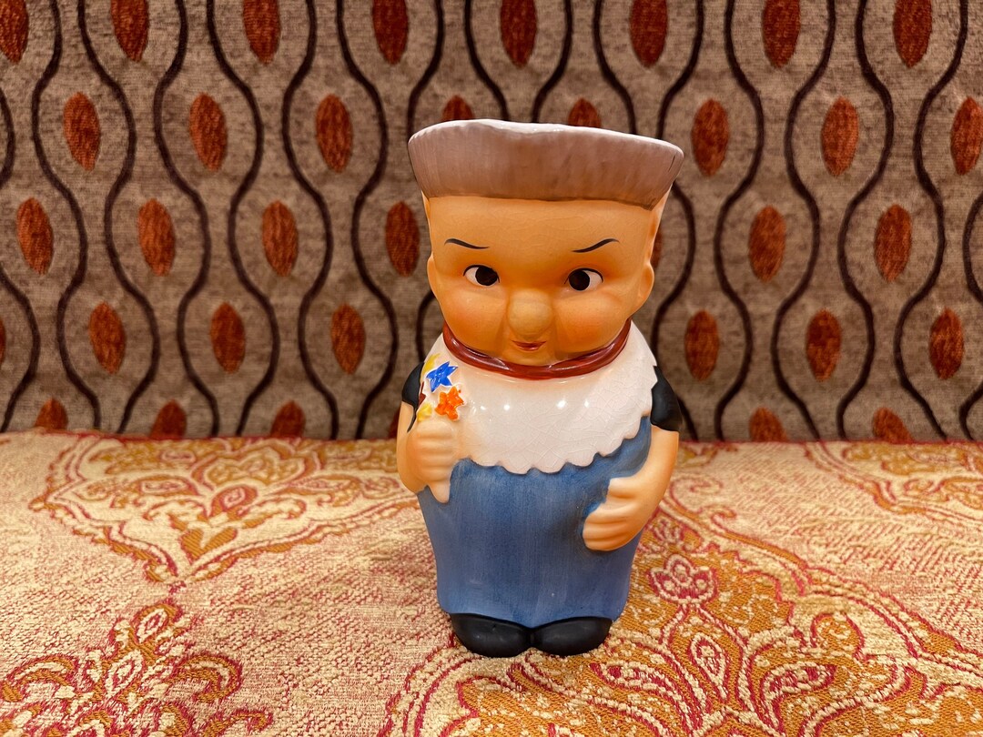 FIGURAL FLORAL Pitcher…napco…boy Holding a Flower Bouquet…back