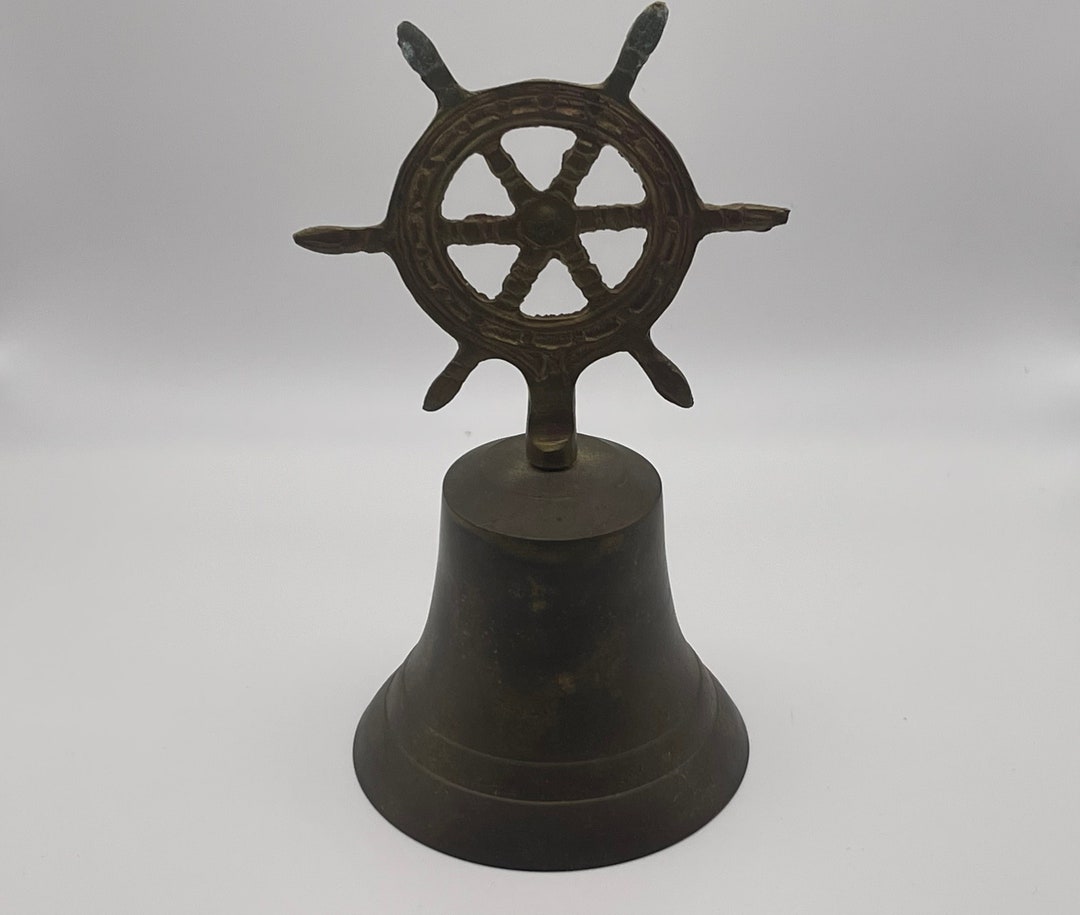 NAUTICAL BRASS Bell…ship Wheel Handle…ringing Bell…ornate Hand Bell ...
