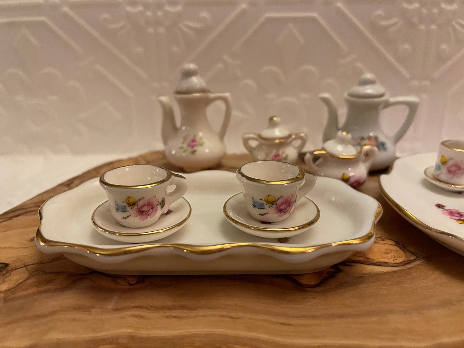19 PIECE TEA Set…miniature…rose Design… Porcelain…gold Edging…taiwan ...