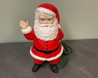 WAVING SANTA PLANTER…Duncan Prod. Inc…Ceramic Mold…Large…Hand Painted…Santa with Sack Planter/Holder…1973